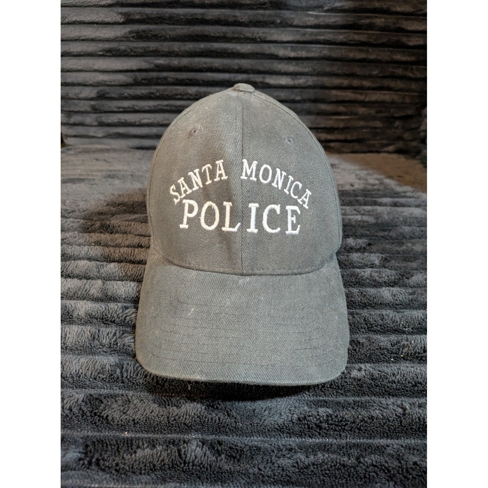 Flexfit Santa Monica Police Hat Black Embroidered Baseball Cap S-M - Picture 2 of 7